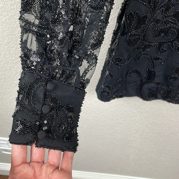 Alexis Franciska Dress in Beaded Black Sparkle Long Sleeve Mini LBD Sz S - Picture 8 of 16